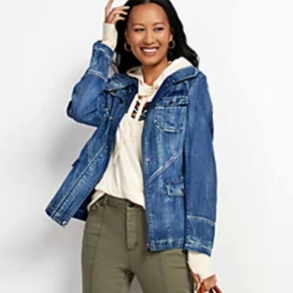 Sam Edelman Blue Denim Jacket with Hood